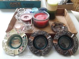 (10) candles (2) candle holders (4) ornimental ash trays