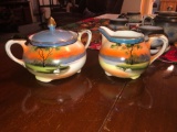 Noritake Handpainted Covered Sugar Dish & Creamer