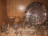 Shelf of Assorted Glass & Crystal Dishes