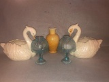 Pair of Decorative Swan Flower Holders, Pair Of Fairy Lamps, & Decorative Vase