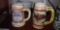 (5) Budweiser Collector's Mugs (1) Ceramart St. Patrick's Day Mugs, (1) Darts mug.