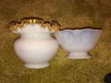 Milk Glass Bowl and Opalescent Vase