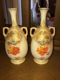 Pair of Hand Painted Royal Worcester England R No 238831 1762 Double Handle Vases