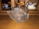 West Germany Cut Lead Crystal Covered Swan Candy Dish w/ Original Label