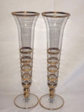 Pair Glass Vases w/ Gold Banding