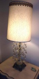 3-way Pair of Brass and Glass Decorative Table Lamps w/ Faceted Prisms