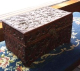 Hand Carved Wooden Box w/ Contents