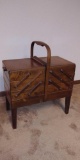 Vintage A.S. Strommen Bruk Hamar Norway Fold Out Accordion Wood Sewing Box Basket