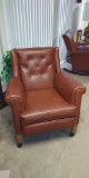 Leather Lounge Chair on Casters w/ Wooden Legs & Matching Leather Rocking Chair