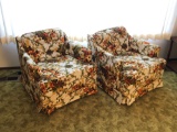 (2) Floral Upholstered Mid Century Modern Lounge Chairs