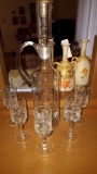 Etched Glass Decanter With Stopper and (5) Matching Liqueur Glasses.