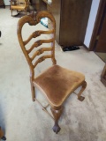 Oak Claw Foot Ladder back Side Chair w/ Upholstered Brown Seat Cushion