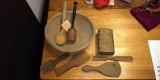 (1) Wooden Mortar (1) Wooden Pestle (1) Hand Carved Wooden Fork and More Wooden Utensils