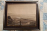 Framed Watercolor Depicting Fisherman