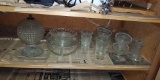 Shelf of Assorted Glassware, Includes Glasses, (4) Bowls (1) Candy Dish (1) Glass Light Cover