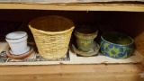 Assorted Wicker Baskets & Flower Pots, (4) Fake Plants,(1) Bag of Fake Moss