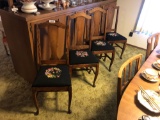 (4) Black Walnut Dining Chairs w/ Needlepoint Cushions
