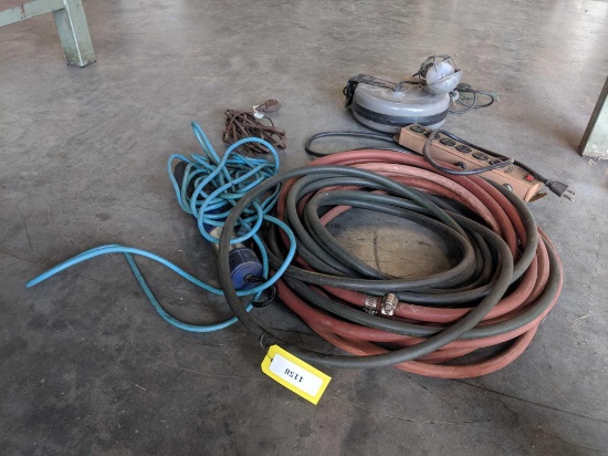 110v Extension cord, drop light, (2) Surge Protectors & (1) Air Hose