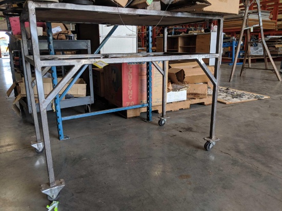 43"W x 43"L x 3'H Metal Frame Wood Top Shop Cart