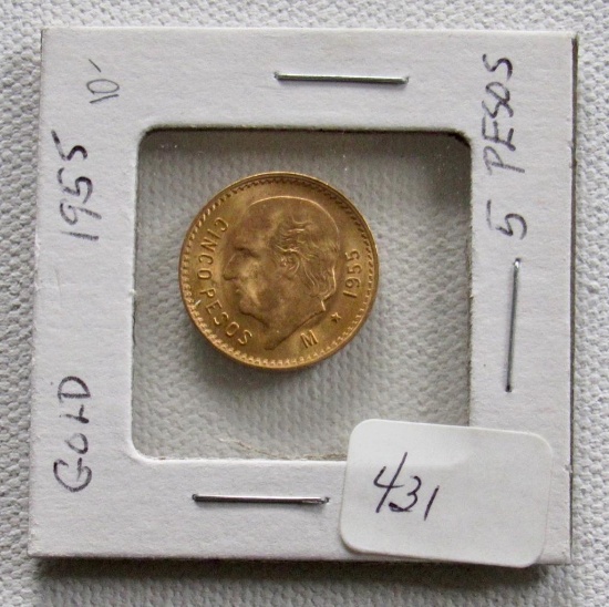 1955 Gold 5 Peso Mexican Gold