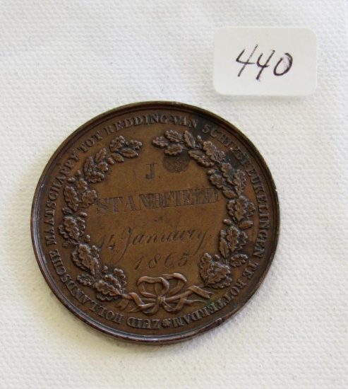 1865 Bronze medal awarded to J Standfield on January 14 ,1865 for rescuing crew of the Askalon