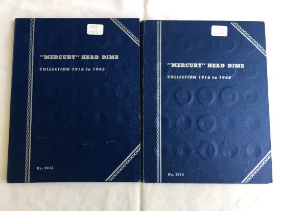 Lot of 2 partial Whitman Mercury Head Dime folders 1916-1945 (60+ coins in folders)