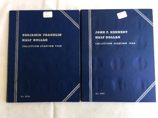 Partial filled Whitman Coin folders Franklin & Kennedy Silver Half Dollars (29 coins included)