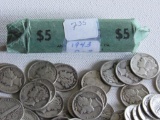 1943 Silver Mercury Dimes, roll of 50