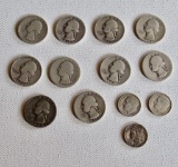 Mixed lot of Silver Washington Quarters, Roosevelt and Mercury Dime