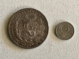 Lot of 2 coins from Peru including 1889 Silver Republica Peruana Lima 9 Decimos Coin