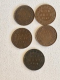Lot of 5 One Cent pieces from Canada (1886-1918)