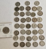 Lot of 39 assorted Silver 10 cent pieces from Canada