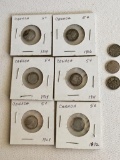 Lot of 9 assorted Silver 5 cent pieces from Canada