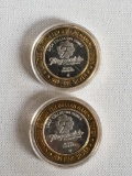 Lot of 2 Silver Limited Edition $10.00 Gaming Tokens from Fitzgeralds