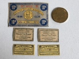 Assortment of Tax Token Scrip, Admission token to 1939 Walla Walla Fair, Union Bank scrip
