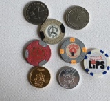 Lot of 8 assorted Gaming Tokens including the Ranch House in Wells Nevada