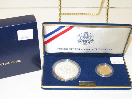 1987 Uncirculated 2 coin Constitution Commemorative Set ($5.00 gold coin and $1.00 Silver coin)