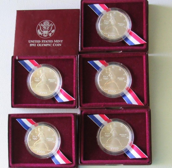 Lot of 5 1992 UNC Olympic Commemorative US Mint Silver Dollar