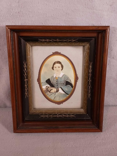 Framed Watercolor & Pencil Portrait of Lady