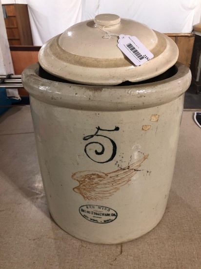 Union Stoneware Co. Redwing 5-Gal Ceramic Crock w/ Lid