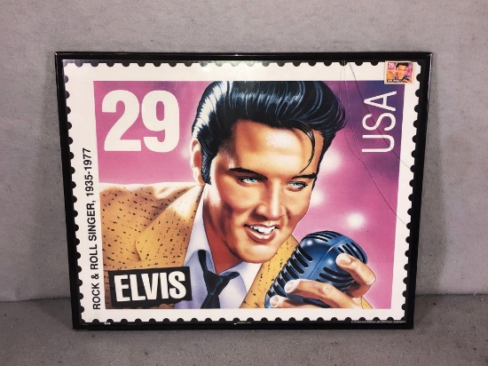 Framed Print Of Elvis Presley 29... Stamp w/ Stamp Attached in Upper Right Corner