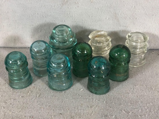 Lot of (9) Vintage Glass Electrical Insulators