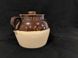 Antique Glazed No.2 Crown Stoneware 2 Quart Bean Crock w/ Lid