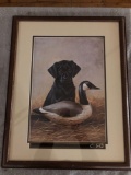 L.R. Kaatz, Black Lab Bird Dog with Duck. Inset Dog Collar