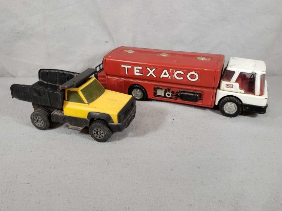 Vintage 1960's Metal Texaco Jet Fuel Tanker Truck & Metal Tonka Dump Truck