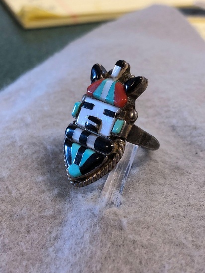 Sybil Cachini Sterling Silver Kachina Style Ring