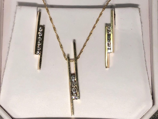 I. J. Gem Diamond and 14K Gold Necklace and Studded Earrings