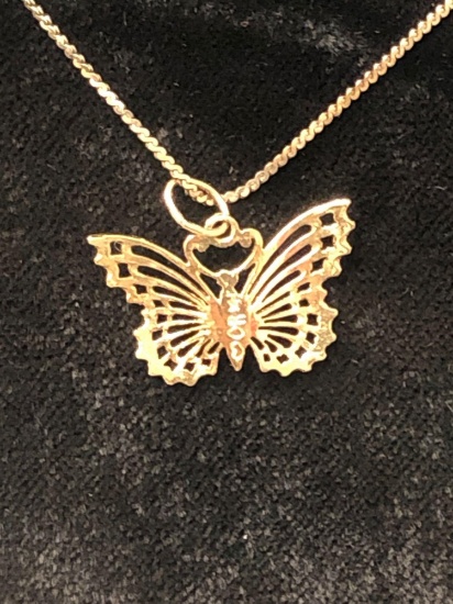 Sterling Silver Necklace w/Gold Filigree Butterfly