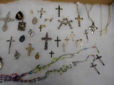 Large Lot of Christian Cross Jewelry and Rosarys
