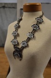 WM.ZUNIE Sterling Silver Zuni & Squash Blossom Necklace